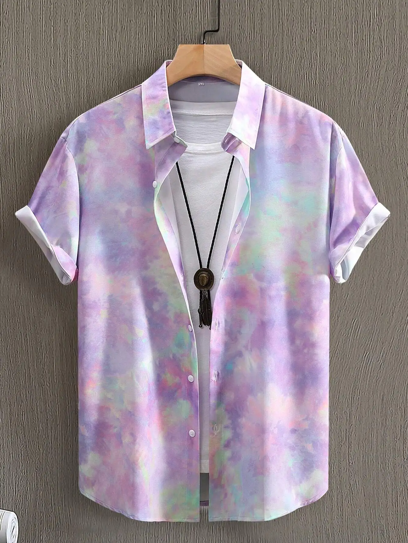 

Men's Pastel Tie-Dye Button-Front Short Sleeve Casual Shirt