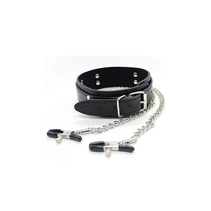 BDSM-gargantilla de cuero para adultos, Collar con pinza para el pecho, pezón, cadena de Clip, Juguetes sexuales para parejas, estilo mariposa