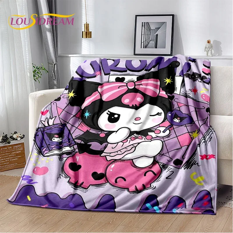 29 Style Cute Kuromi Cartoon Sanrio Cat Blanket,Flannel Soft Throw Blanket for Home Bedroom Bed Sofa Picnic Office Kid Gift Girl