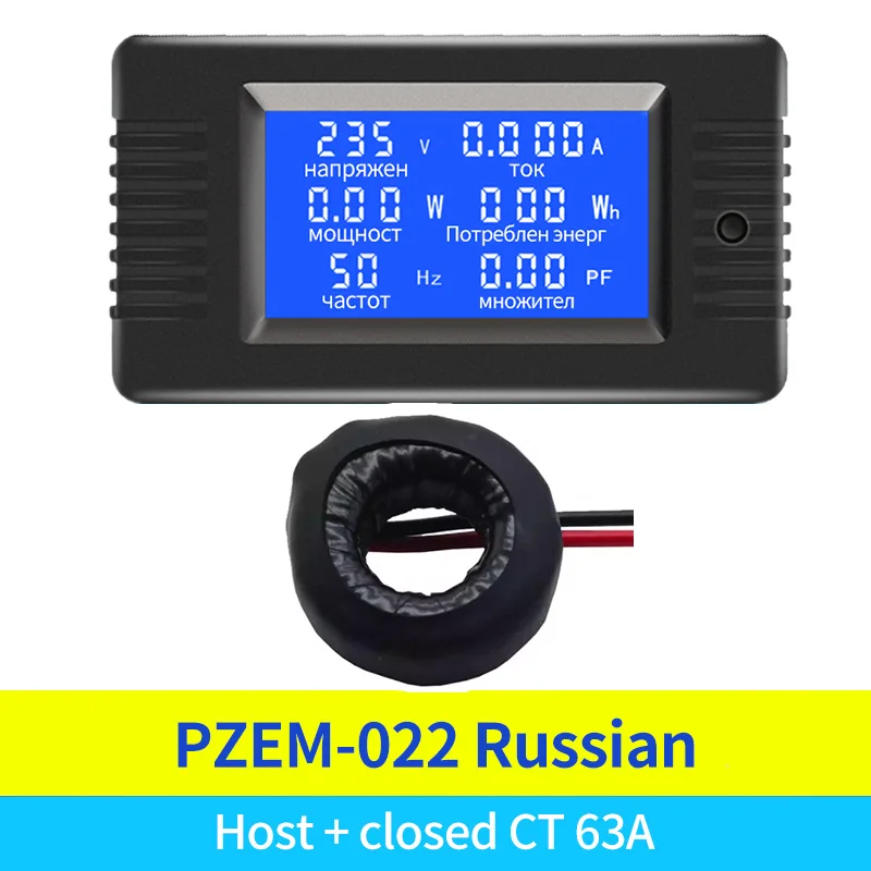 PZEM-022 32A 63A 100A AC Smart Digital Voltage Current Power Energy Meter English /Russian /Japanese Text For Electrical Tool