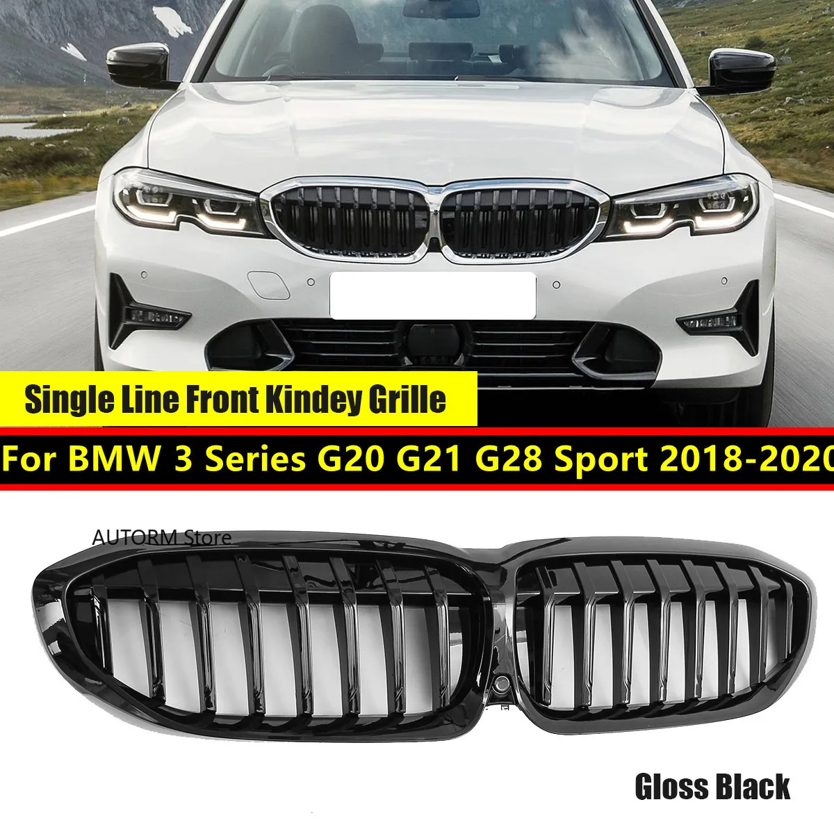 

Glossy Black Front Kidney Grille For BMW 3 Series G20 G21/G28 330i M340i 2019-2021 51138072085 Car Upper Bumper Hood Grill