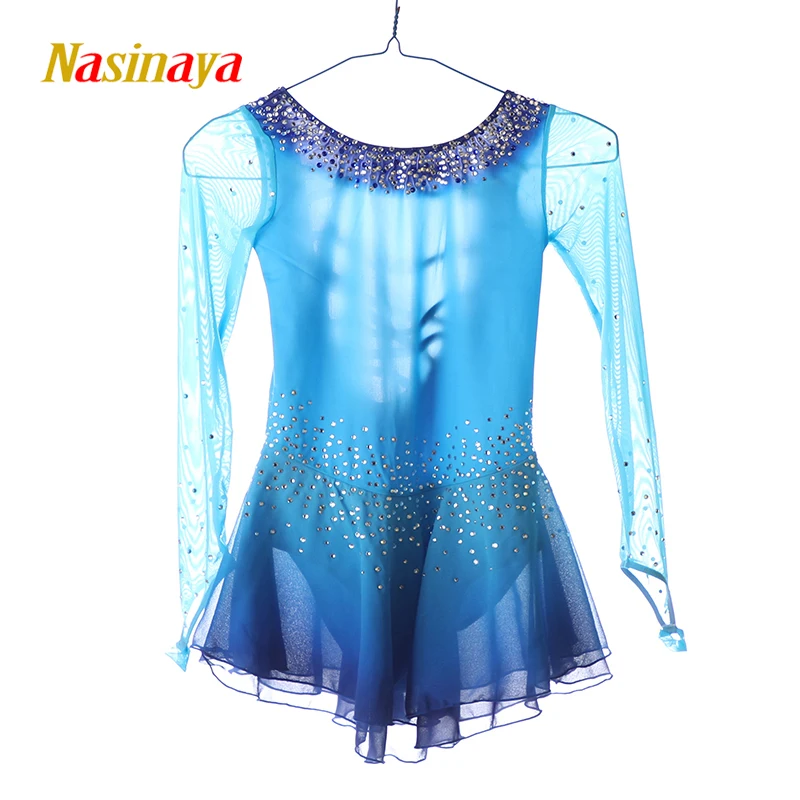 

Figure Skating Dress Customized Competition Training Dress Women's Children's Rhythmic Gymnastics Blue Performance Skirt