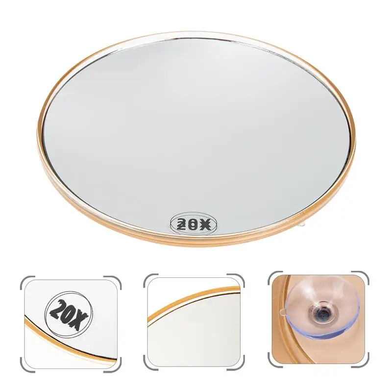 Ampliação Vanity Round Makeup Mirror, Espelho do banheiro, 3 ventosas, Ferramentas Cosméticas, 20x