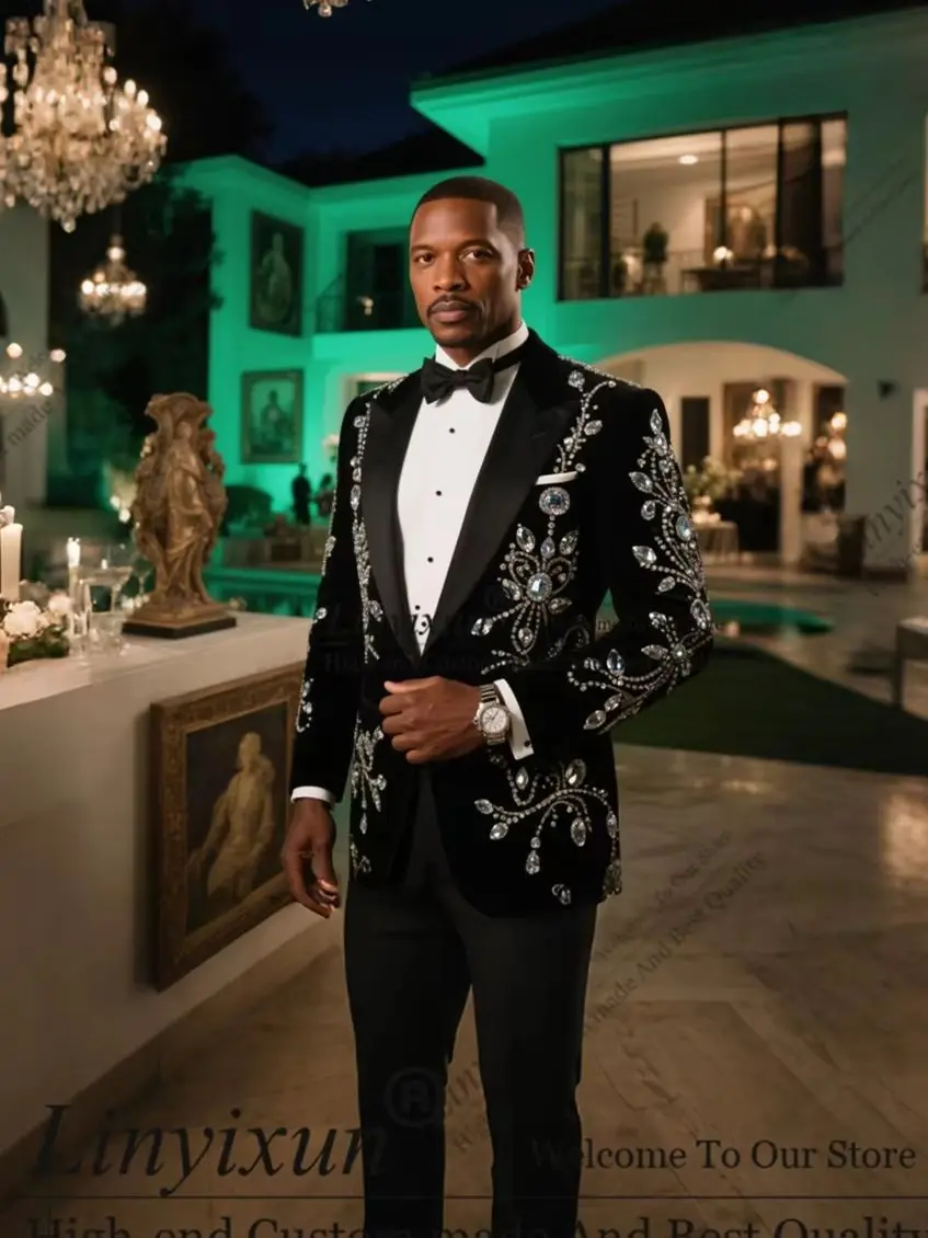 

Роскошные мужские костюмы с бриллиантовым орнаментом, комплект из 2 предметов, мужские пиджаки для выпускного вечера, модные свадебные смокинги по индивидуальному заказу, тонкие trajes para hombre