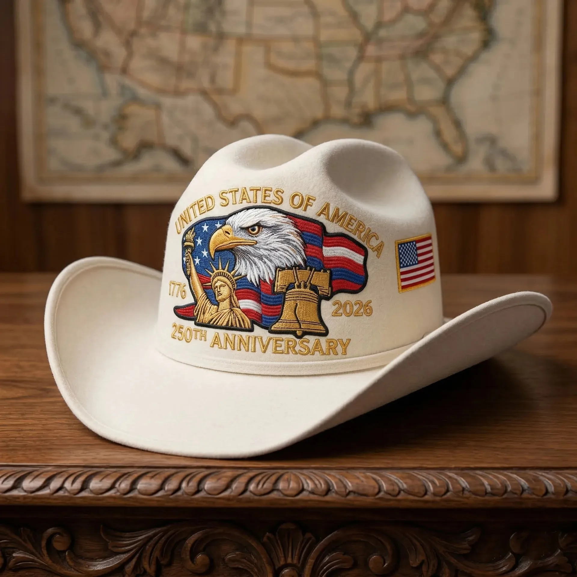 250th Anniversary Patriotic Cowgirl Hat for Women Men Kids Wide Brim Jazz Hat Vintage Western for Celebration view 2