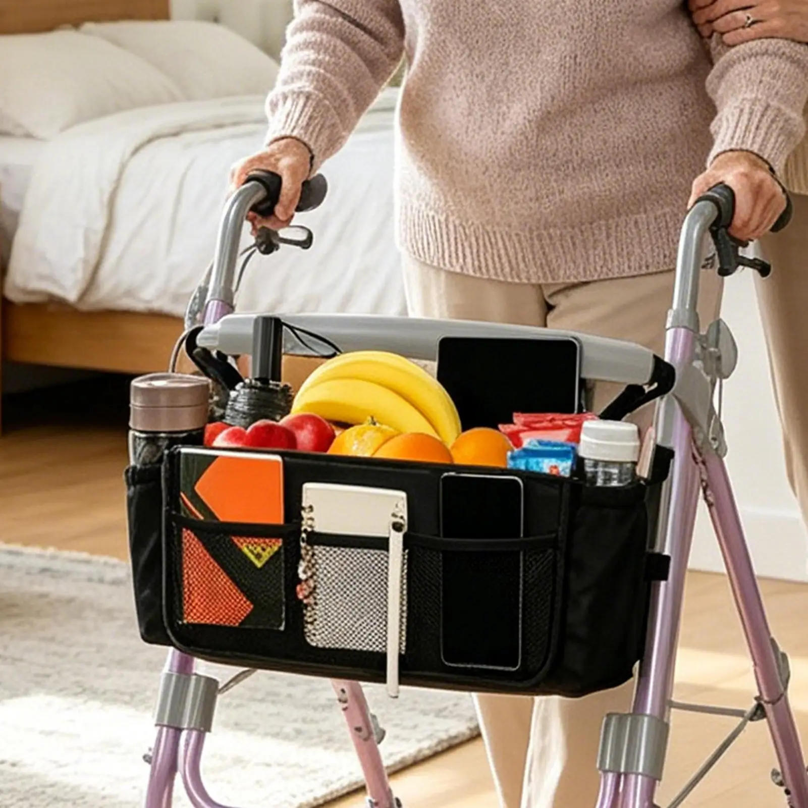 Walker Bag Portable Large Capacity Waterproof Walker Storage Bag For Seniors Home Indoor Outdoor Walking Outing Shopping