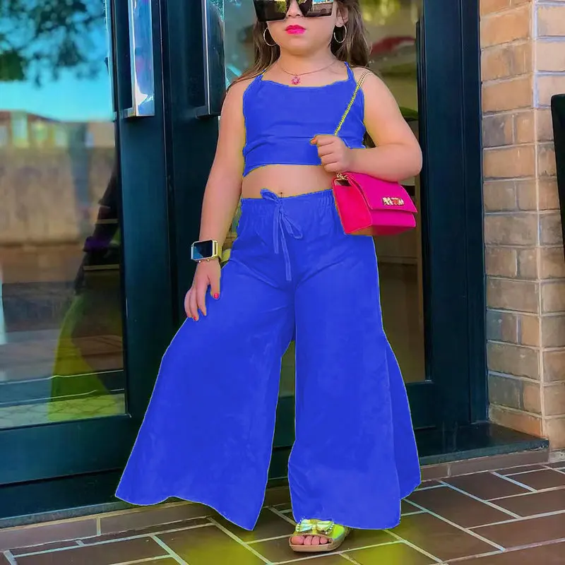 Toddler Child Girl New Clothing Outfits Summer Children's Clothing Sets For Baby Kids Girls Halter Crop Tops+Wide Leg Pants 1-8Y