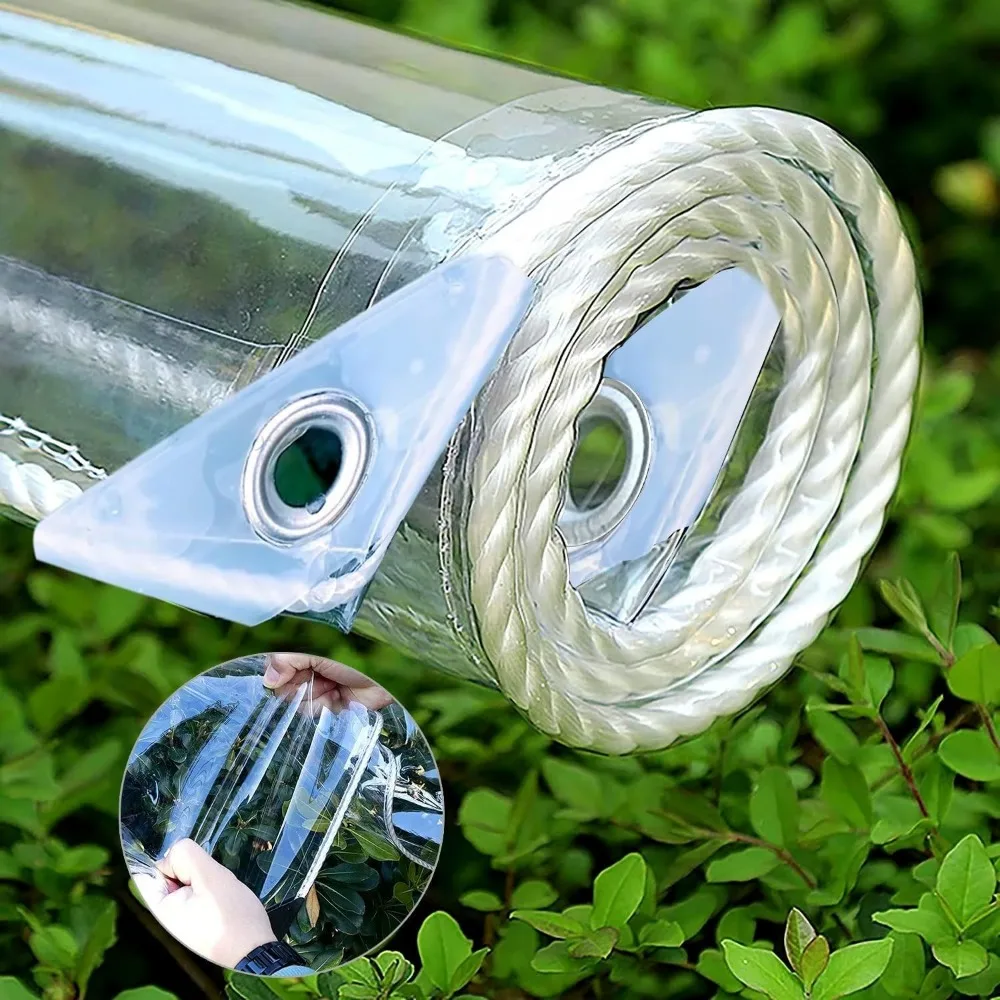 

Clear Tarps Heavy Duty PVC, Transparent Tarp Durable Waterproof Dustproof Windproof, Tarpaulin with Grommets & Ropes