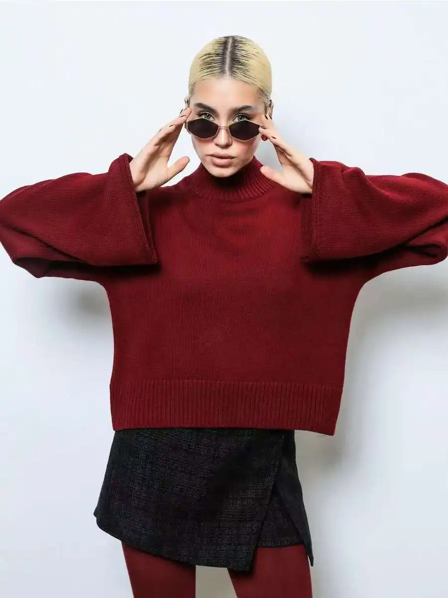 

Women Turtleneck Sweaters Loose Knitted Top Pullovers White Basic Knitwear Fall Women Lazy Style Trendy Crew Neck Warm Sweaters