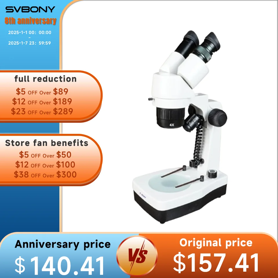 Svbony SM403 Stereo Microscope 20-80X Insect Specimen Observation for Hobby Cultivation Student PCB Circuit Board Maintenance