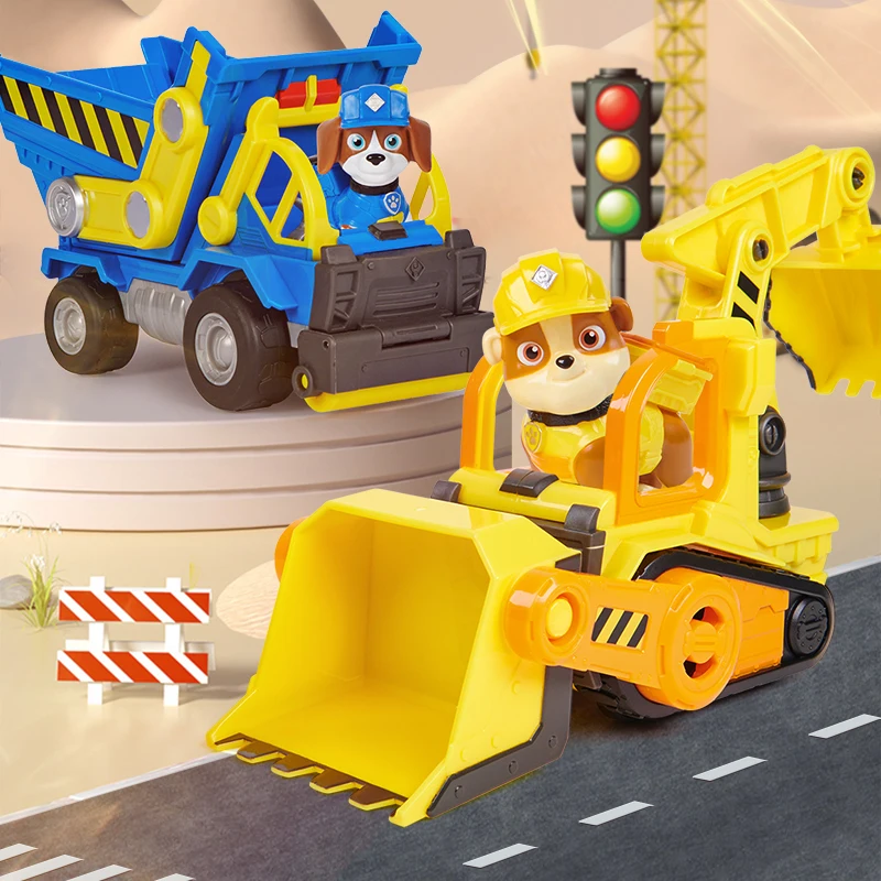 Paw Patrol Meiduo Qiaoji Small Gravel Engineering Family Roller Tipping Bucket Rescue Vehicle Sand Tower Crane Set Toys