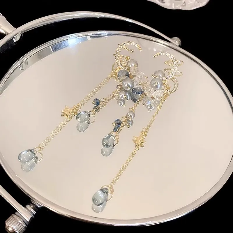 Moon Ear Clips For Women Long Tassel Ear Clips For Women Girl Vintage Jewelry Fashion Accessories Pendant Party Gift