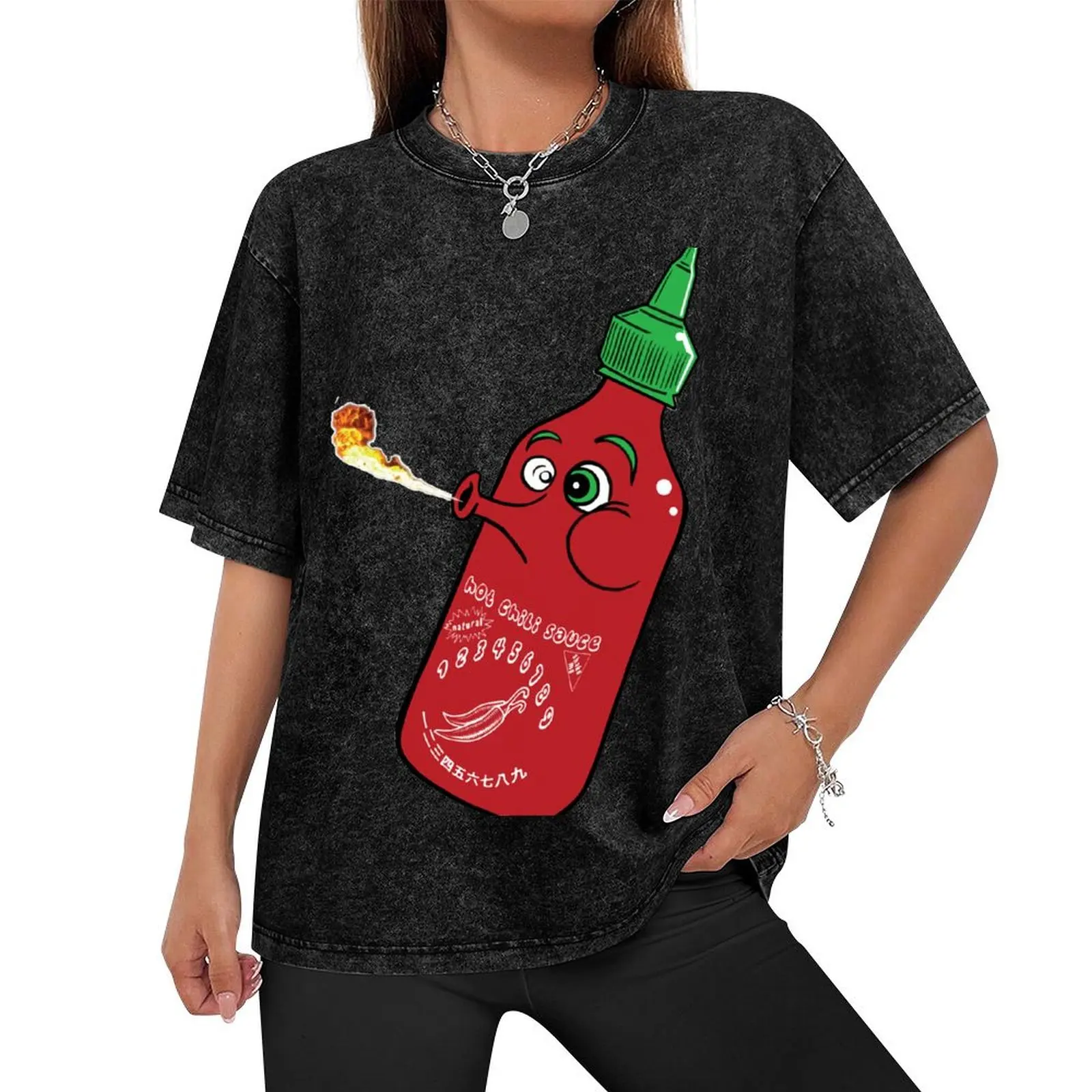 Sriracha Hot Chili Sauce ABC's of Groceries Cartoon T-Shirt anime stuff baggy shirts mens plain t shirts