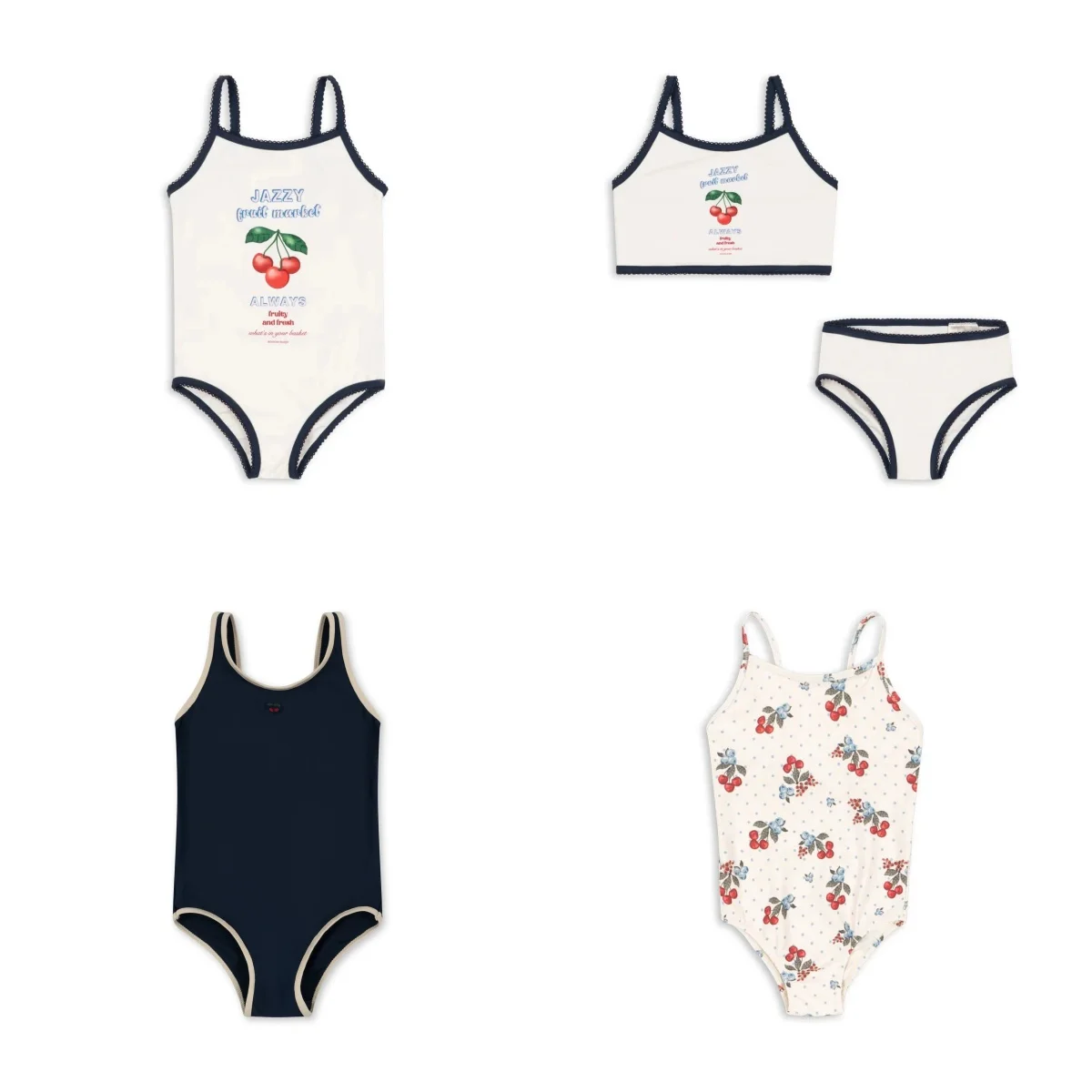 

Детский купальник 2026 KS: Новый летний комплект для девочек с милым вишневым принтом, пляжный полосатый бикини, детская одежда для отпуска