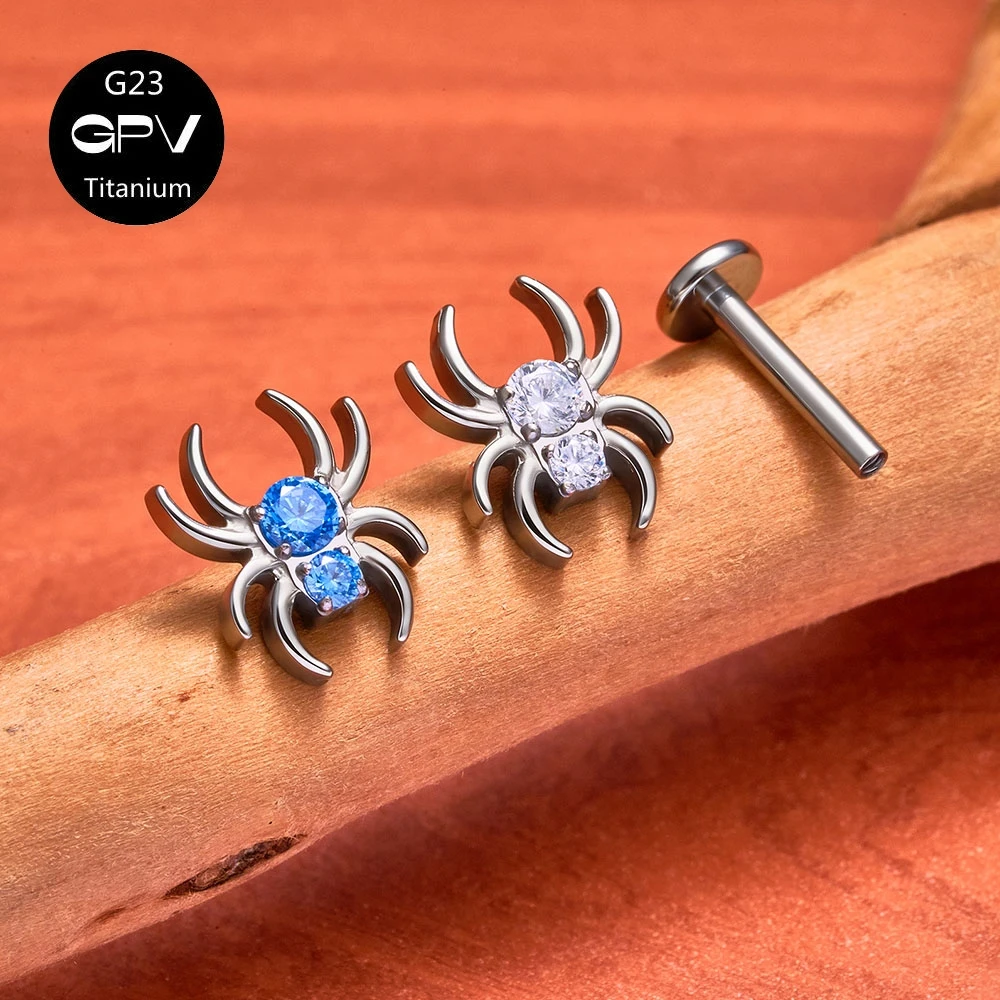 Titanium G23 Eight-Prong Spider Stud Set With Four Color Zircon Personality Tragus Piercing Jewelry Women\'s Ear Cartilage Stud