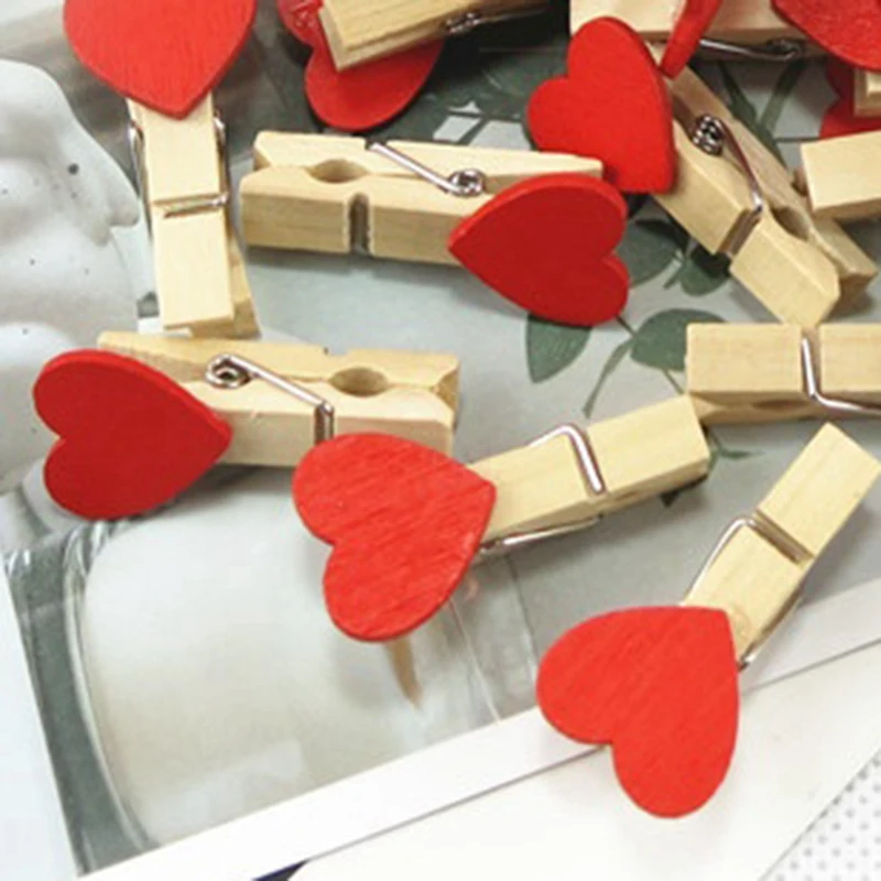 Heart Love Wooden Clothes Photo Paper Peg Pin Mini Clothespin Postcard Clips Home Wedding Valentine's Day Decorati Easy To Use