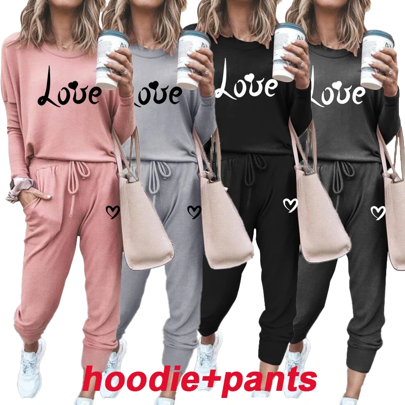 

2023 Women's Fashion Casual Long Sleeve Women's Sportswear Printed Round Neck Pullover Top Sweater Sports Pants Jogging Set