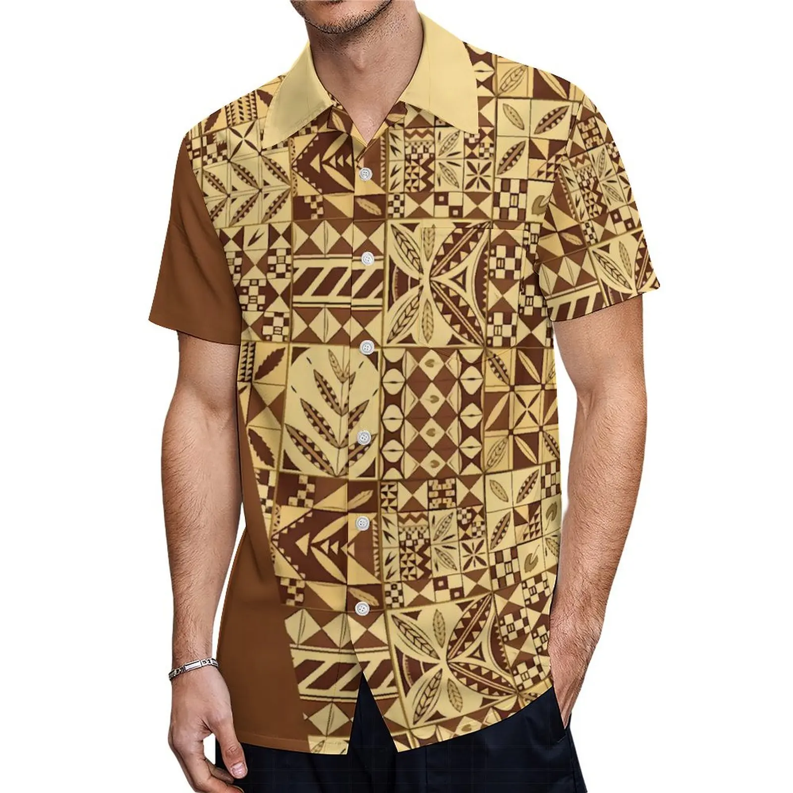 Hawaii Couple Set With Support Customization MUMU Polynesian Bubble Sleeve Women Dress Samoa Island Style Men Printed Shirts