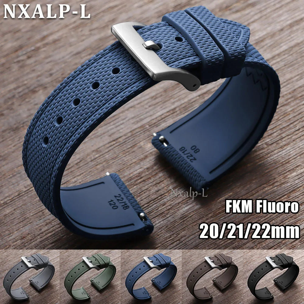 Fluoro Rubber Watch Strap 20mm 21mm 22mm for Omega for Rolex for Seiko FKM Wristband Waterproof Sports Bracelet Quick Release