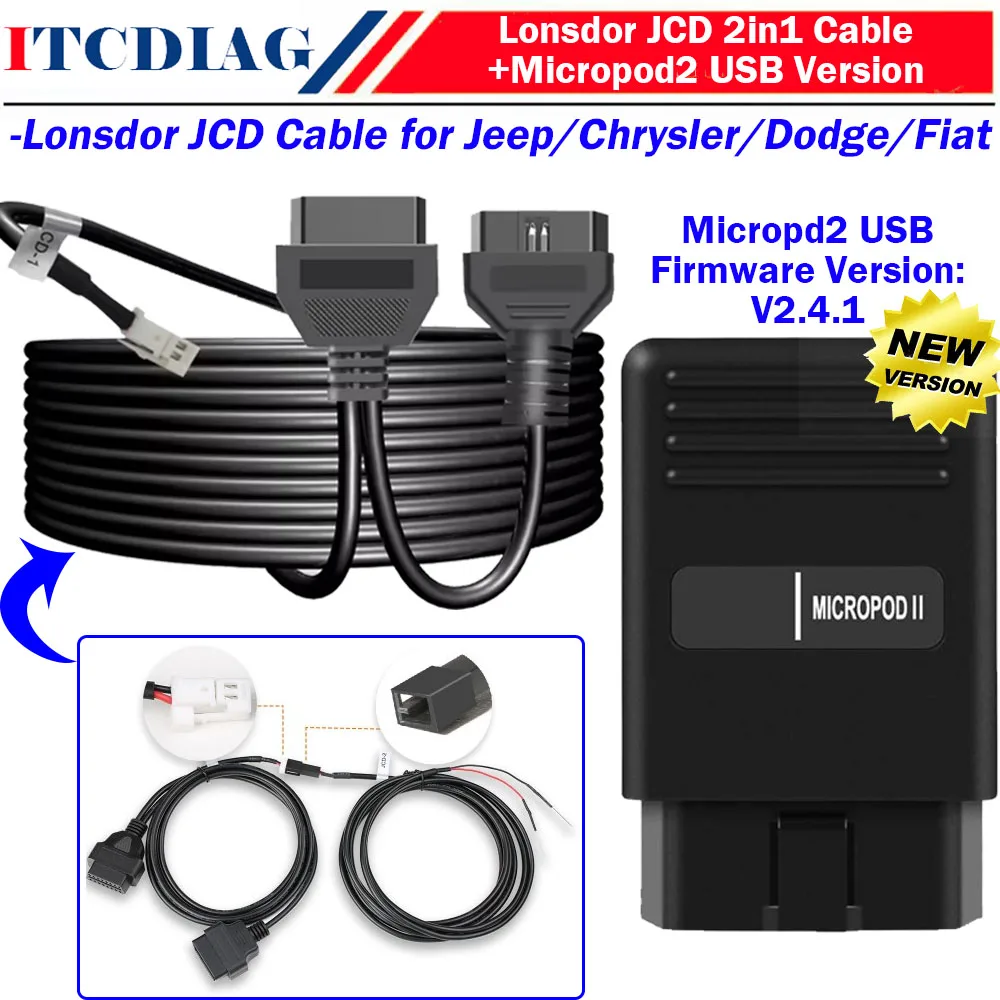 

Lonsdor JCD 2in1 Multifunctional Programming Cable With MicroPod2 FW V2.4.1 USB for Fiat/ Chrysler/ Dodge/ Jeep Diagnostic Tool
