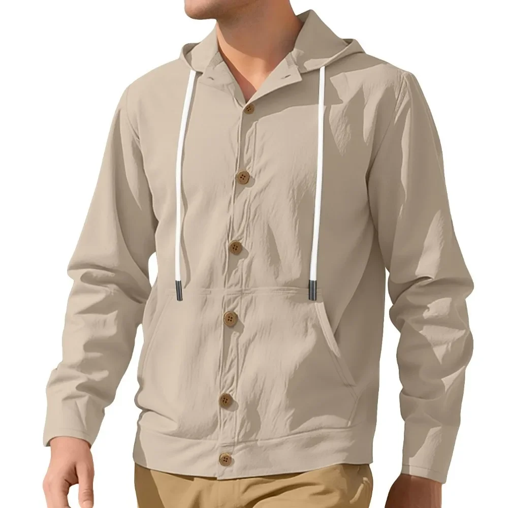 

Новые хлопковые льняные мужские рубашки с капюшоном, повседневные свободные рубашки на пуговицах с длинными рукавами для мужчин, весенние гавайские пляжные топы, футболка с капюшоном