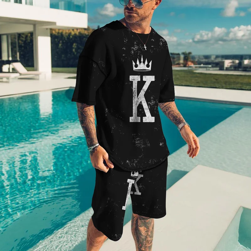 Tuta da uomo estiva abbigliamento oversize Set da due pezzi Vintage Casual Streetwear Set da spiaggia stampato in 3D maglietta da uomo pantaloncini abiti