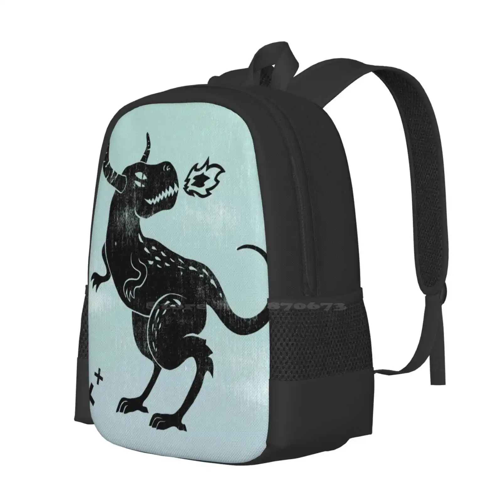 Fire Monster 3D Print Design Backpack Student Bag Monster Fire Blue