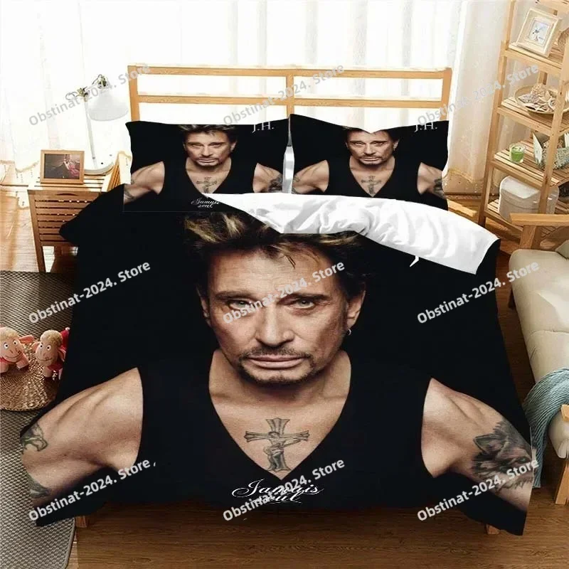 Johnny Hallyday Pattern 3D Printing Comforter Bedding Set,Duvet Cover Bed Set Quilt Cover Pillowcase,King Queen Size Bedding Set