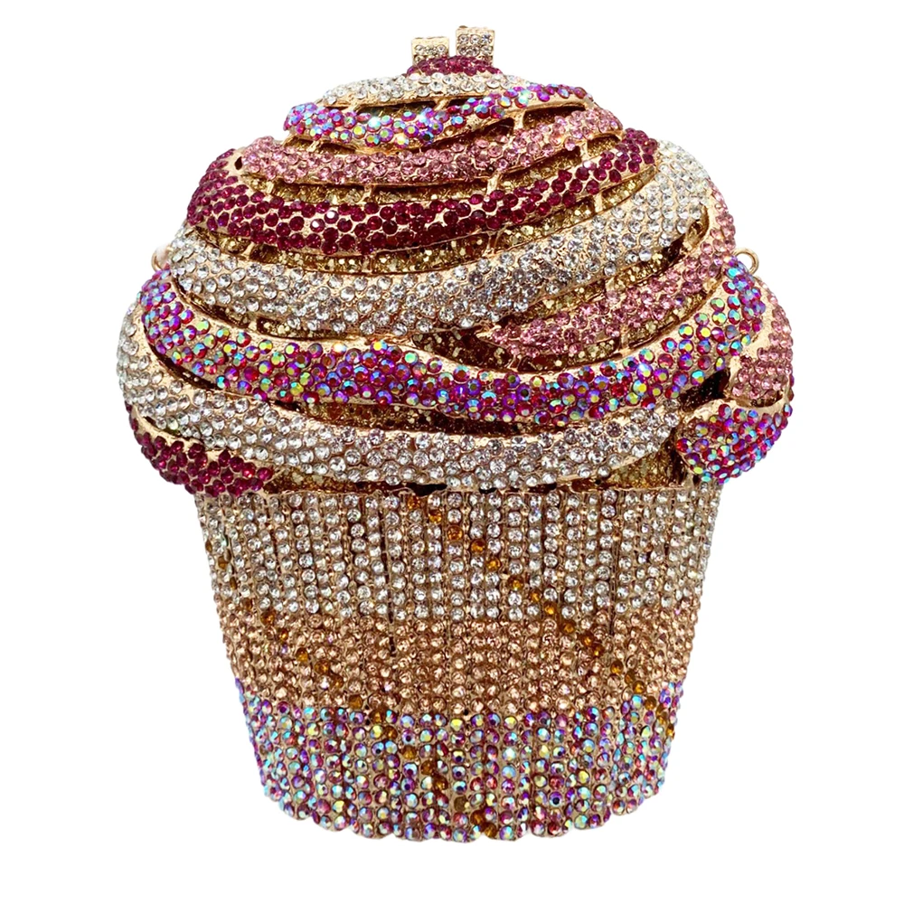 

New Ice Cream Crystal Evening Clutch Bag Diamond Pink/Gold/Champagne Party Wedding Purses Lady Formal Bridal Handbags And Bags