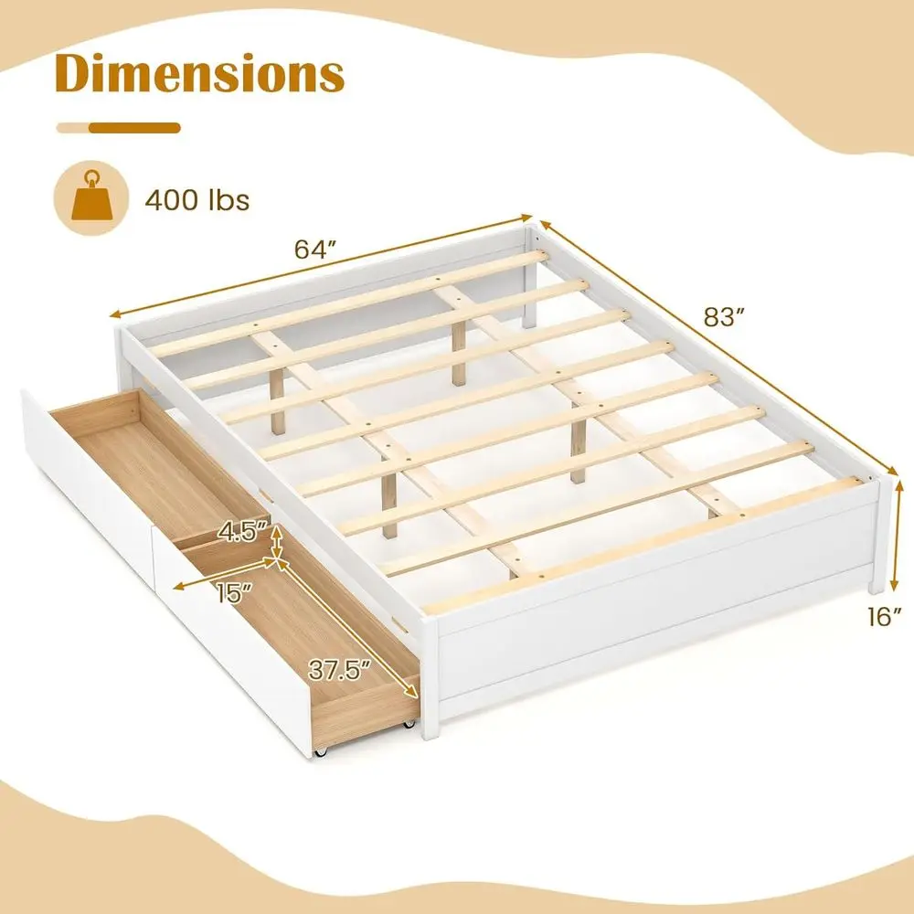 Queen Size ed e with 2 StoraDers, Solid Wood Platorm ed with Slats Support, Heavy Duty Dayed with Stora, No ox Spring Needed, Qu