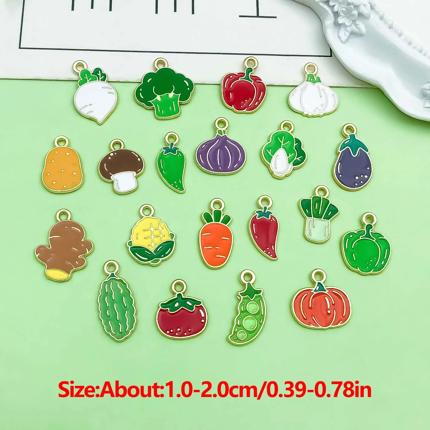 20pcs Enamel Vegetable Charms, Alloy Chili Pepper, Broccoli, Potato, Corn, Garlic Pendants for DIY Jewelry Making Accessories