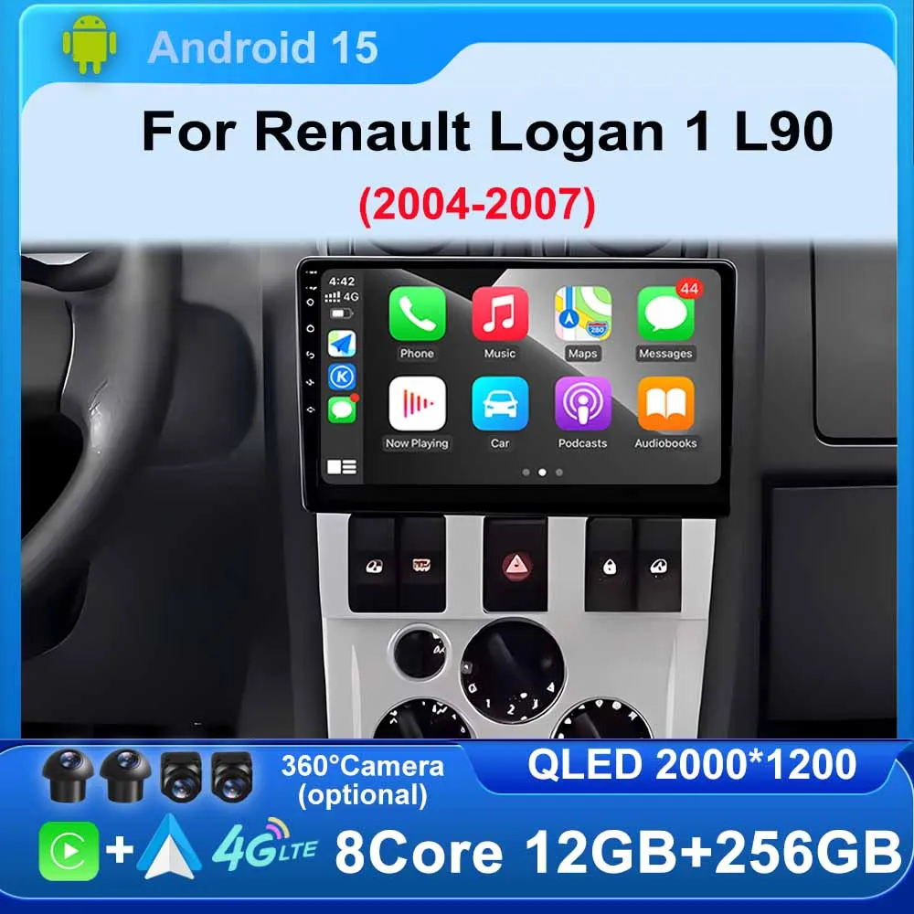

9″Android 15 Car Stereo radio for Renault Logan 1 L90 2004-2007 Multimedia Player GPS Navi DSP EQ Wireless Carplay 4G Bluetooth