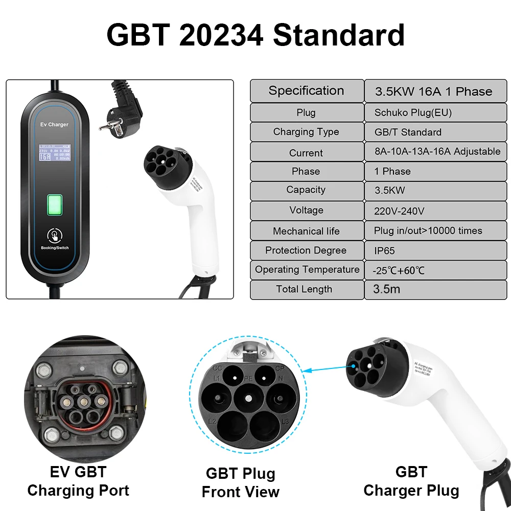 Teschev Electric Car Charger Type 2 16A Charger Type 1 EV Charger for Electric Vehicle Charging Cable Type 2 EV Wallbox Portable