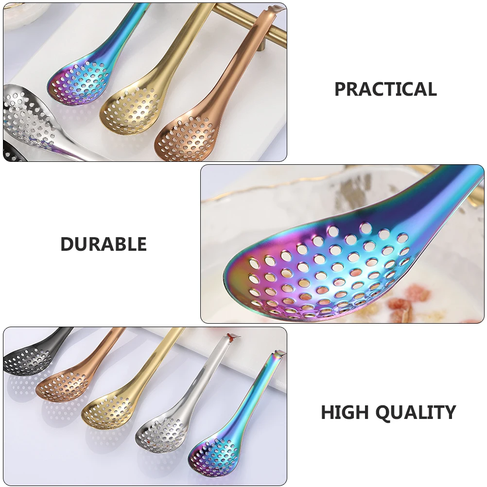 

5pcs Caviar Colander Spoon Stainless Steel Multifunctional Cooking Spatula for Pasta Hot Pot Household Slotted Scoop for Home