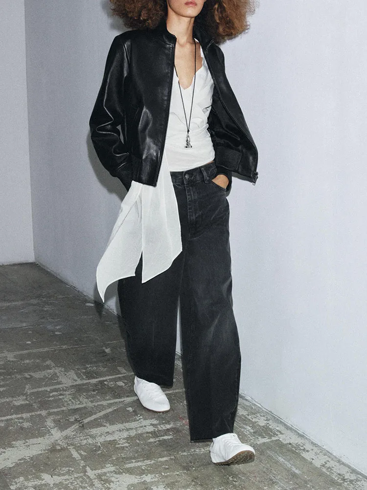 

High-End Casual Faionable Tapered Jeans Women's Winter New Arrival High Waist Denim Pants Loose Wide Leg Long Elastic