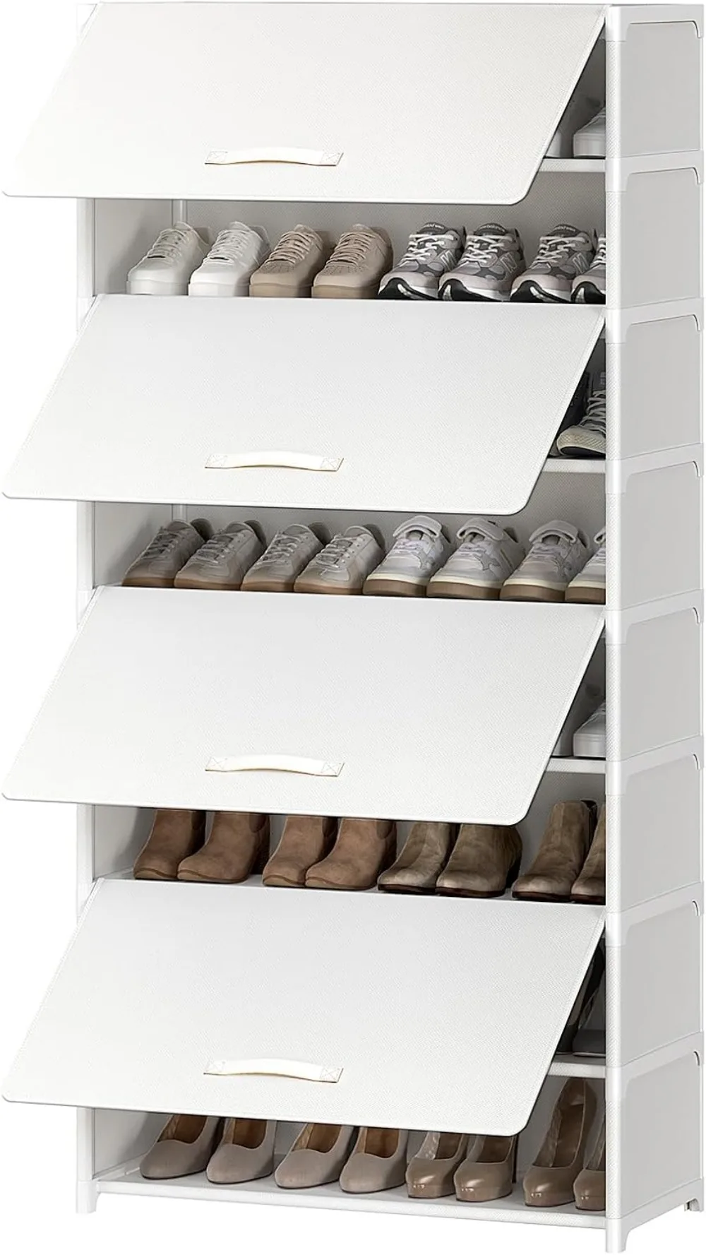 5 Tier Shoe Rack with Door, 20 Pair Plastic Shoe Storage Organizer for Closet Entryway Hallway Bedroom Grey
