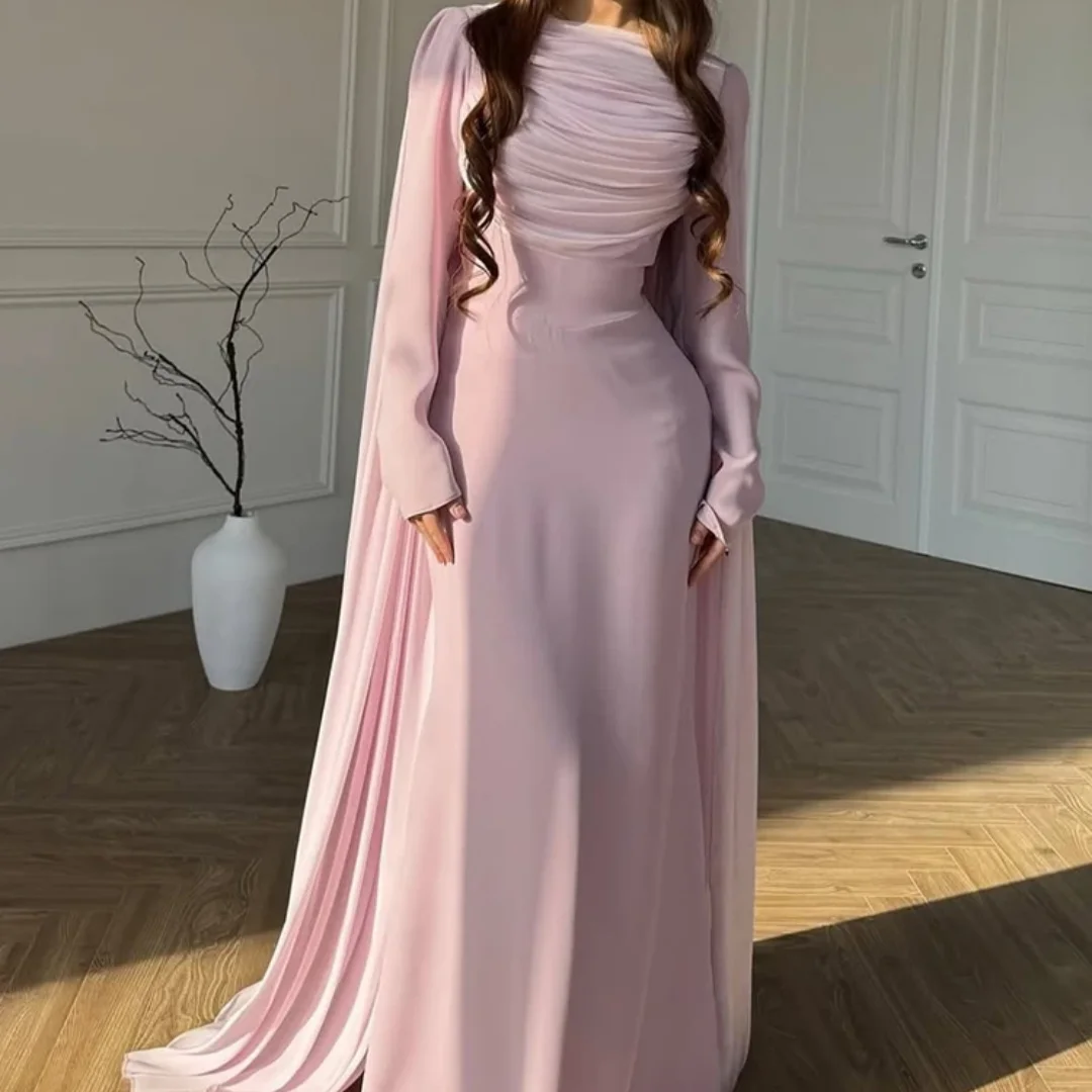 

Sexy Mermaid Formal Long Sleeve Shawl Satin Elegant Party Fashion Prom Gowns Simple Evening Dresses Customized