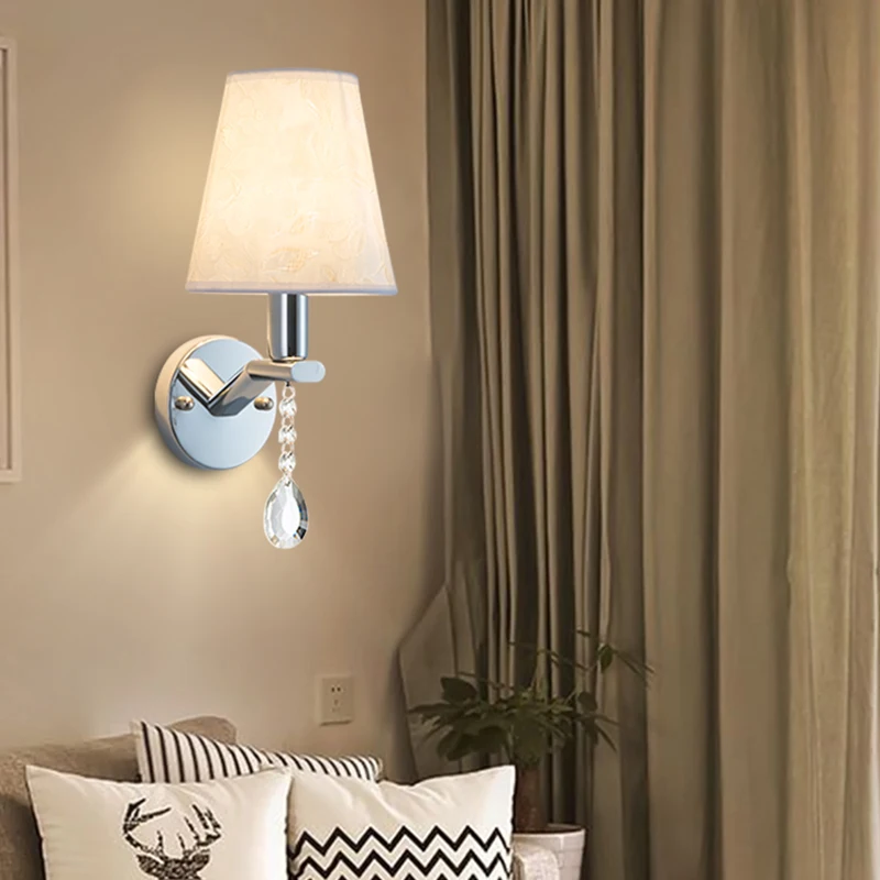 hotel bedside wall lamp silver pattern electroplated iron base crystal pendant decoration  lamp holder without switch