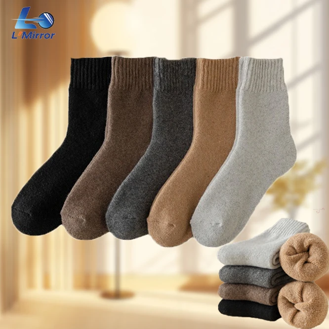 

L●Mirror 5 Pairs Winter Thermal Wool Socks-Super Thick Soft Cozy Breathable Crew Boot Socks,Anti-Cold Snow Socks for Men Women