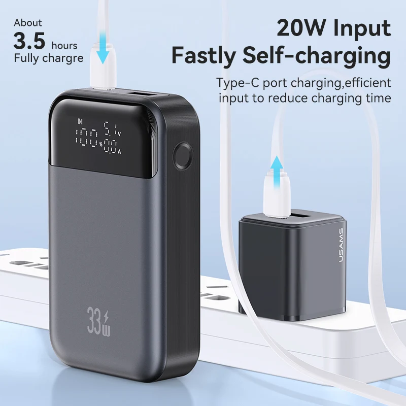 USAMS Power Bank 10000mAh PD 33W Fast Charging Mini Powerbank Portable External Quick Charger for iPhone Samsung Huawei Tablets