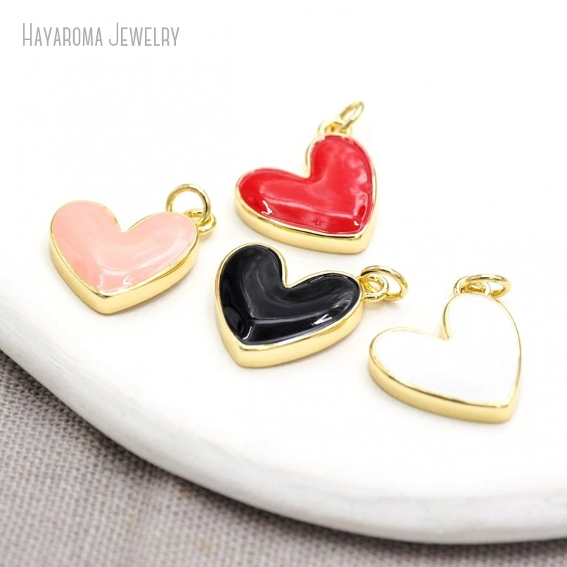 

10Pcs Metal Copper Hearts Heart Shape Point Gift For Her Jewelry Pendant Enamel Gold Color Wholesale Charms