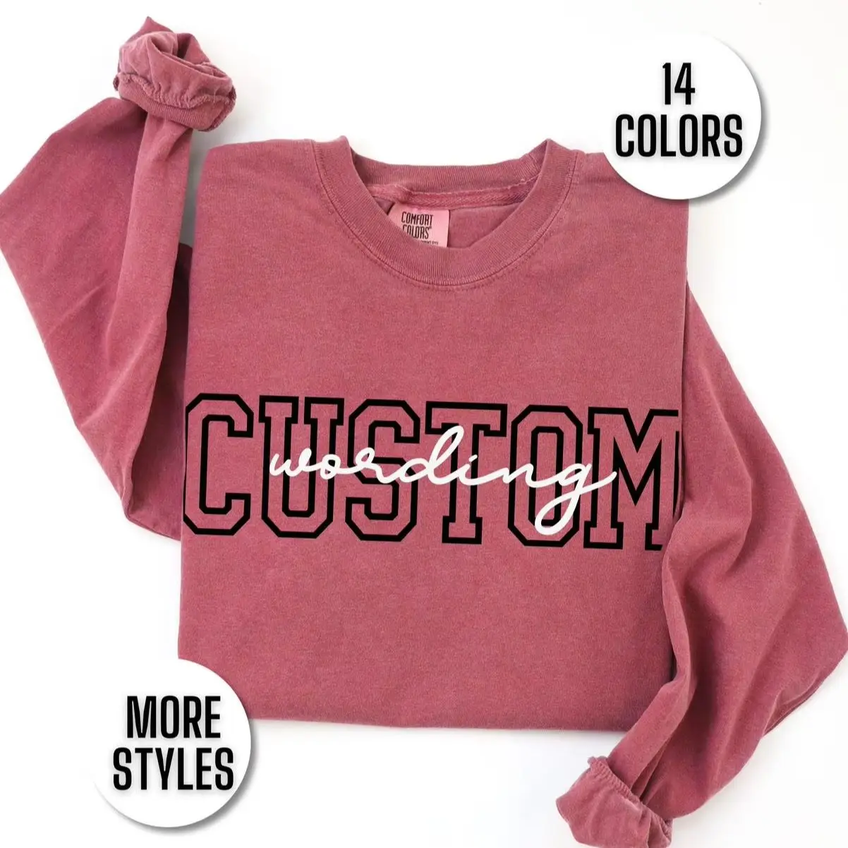 

Персонализированная толстовка с длинным рукавом и текстовым логотипом Comfort Colors для мужчин и женщин, с возможностью нанесения логотипа команды или изображения для бизнеса