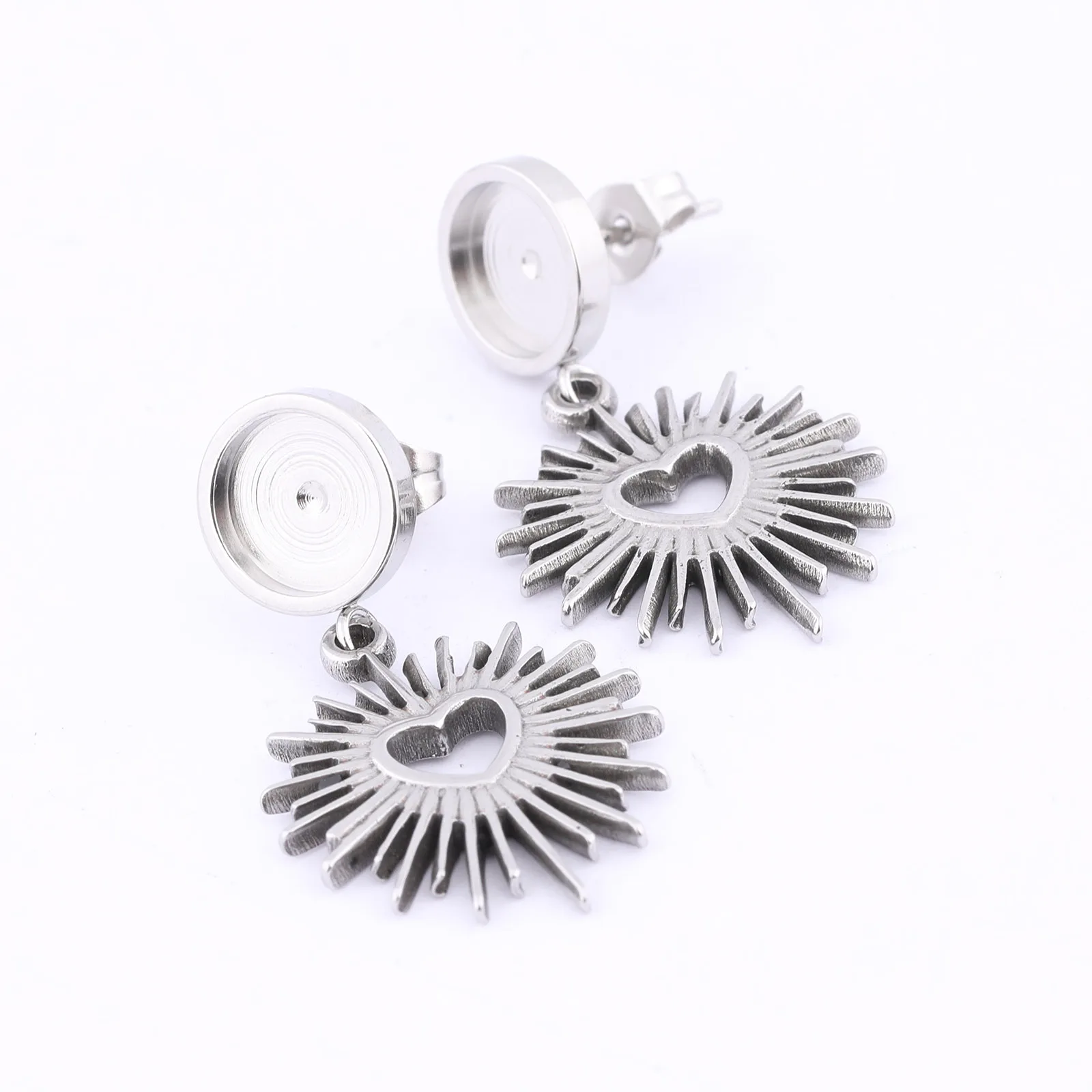 6pcs Stainless Steel Fit 8mm Round Cabochon Earring Base Blanks Studs With Charms Diy Bezel Settings For Jewelry Making