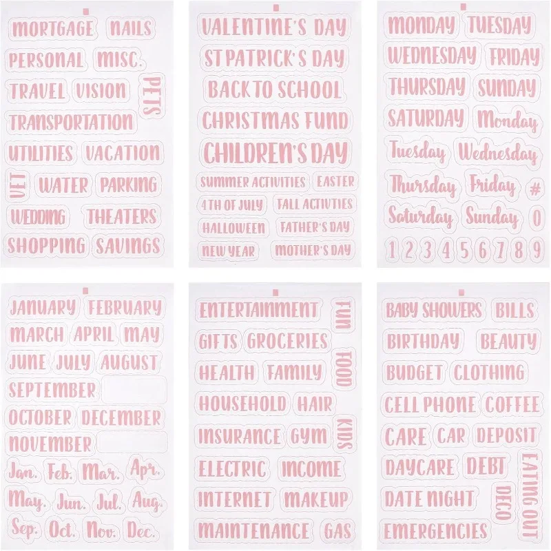 6 Sheets 117PCS Cash Envelope Label Sticker Pink Budget Blind Stickers Labels for Budgeting Category A6 Budget Cash Binder