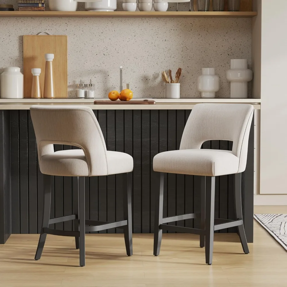 

Bar Stools Set of 2, Upholstered Counter Height Bar Stools, Modern Counter Stools with Wood Legs for Kitchen Island Dining