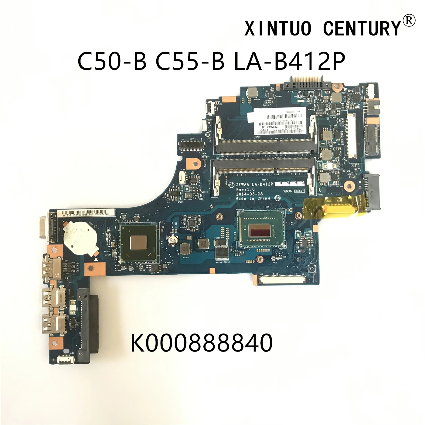 

K000888840 LA-B412P For Toshiba Satellite C50-B C55-B laptop motherboard With SR0N9 i3-3217U ZFWAA 100% tested working