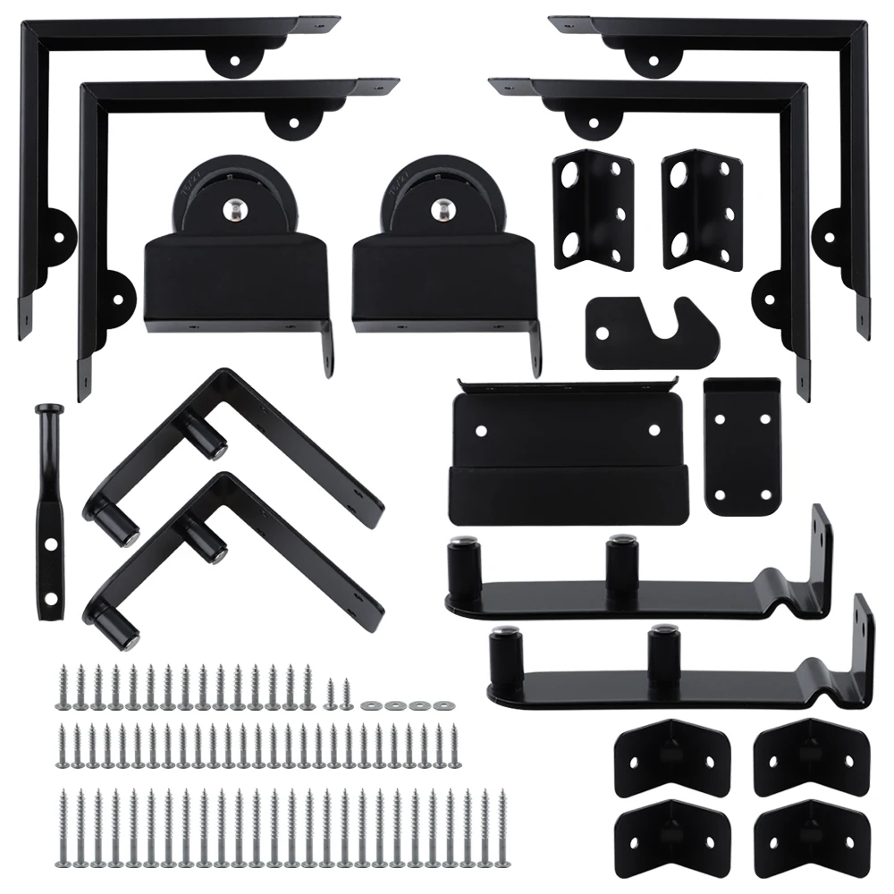 

Комплект для раздвижных ворот, регулируемый комплект фурнитуры для деревянных ограждений, комплект противоскользящей фурнитуры для ворот, угловой кронштейн, черный
