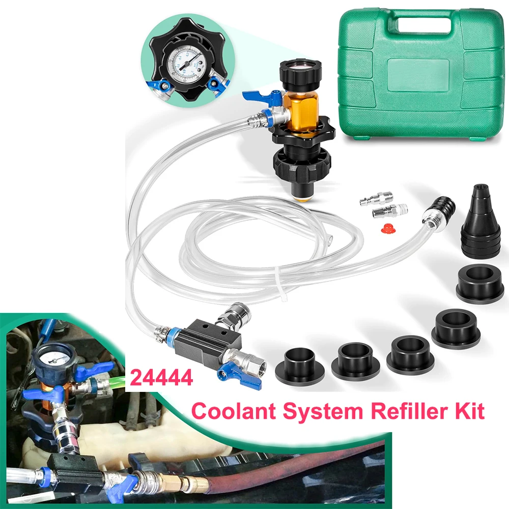 

24444 Coolant System Refiller Kit Vacuum Coolant Refill Tool Vacuum Leak Tester Remove Trapped Air 5 Adapters Universal for SUV