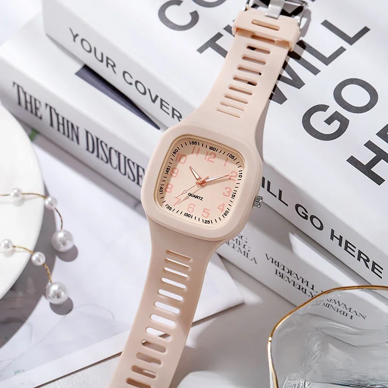 Fashion Square Large Dial Quartz Watch Silicone Strap Student Wristwatches Multicolor Fashion Casual Clock for Ladies Gift Reloj