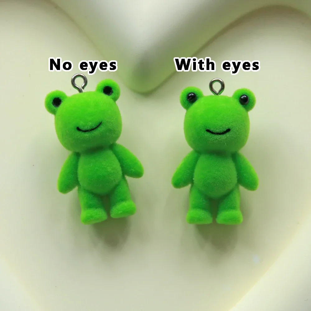 30Pcs 3D With Eyed Frog Charms Cartoon Flocking Animals Resin Pendant Earring Keychain Accessorie for DIY Crafts Jewelry Make